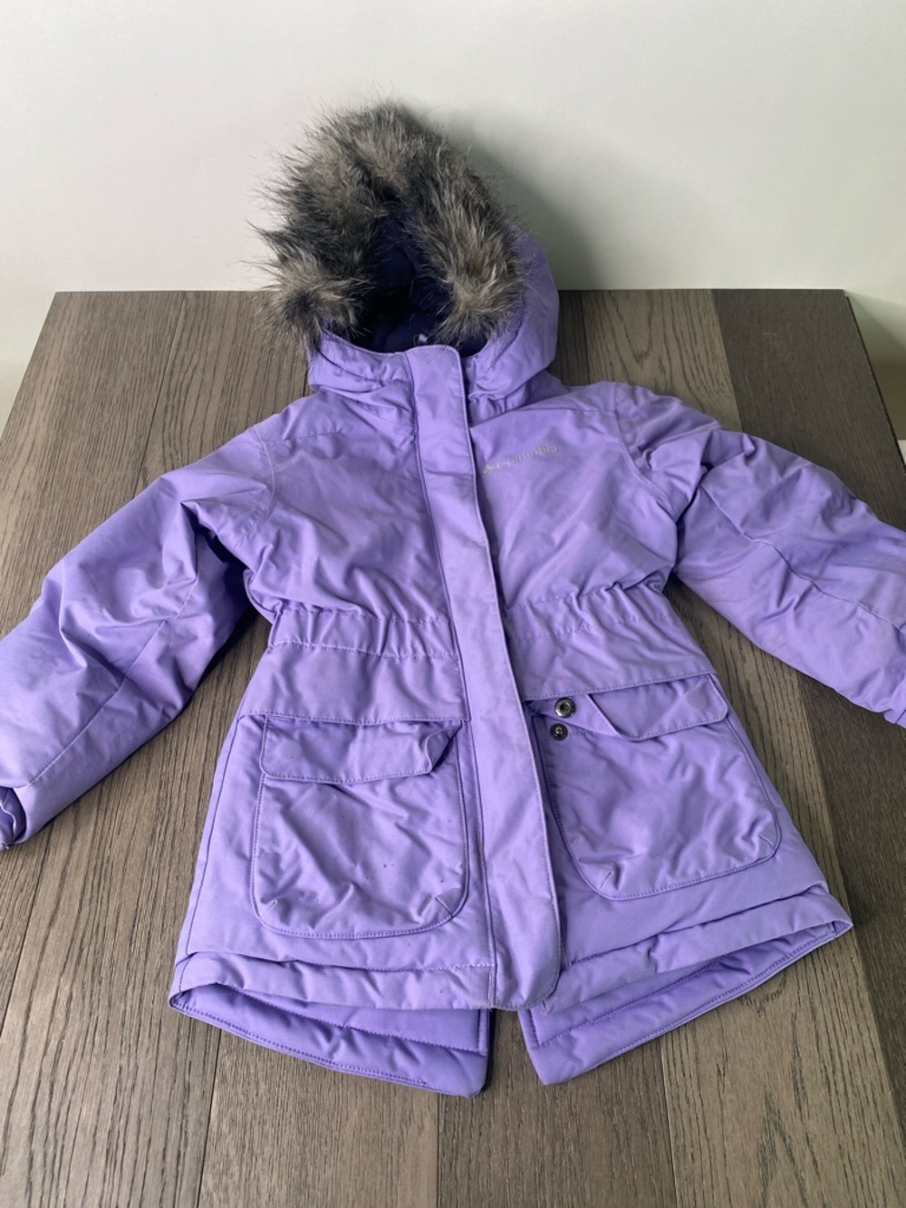Columbia Girls Size 4T/5T Lavender Purple Puffer Coat with Faux Fur Hood - 1427